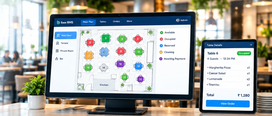Ibex RMS Table Management Floor Plan & Tablet